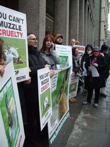 Click on image to see full-sized version Prosters against live hare coursing outside Dept of Agriculture. January 30th 2012.