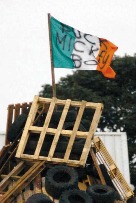 Orange bonfire slogan, referring to sectarian murder victim Michael McIlveen