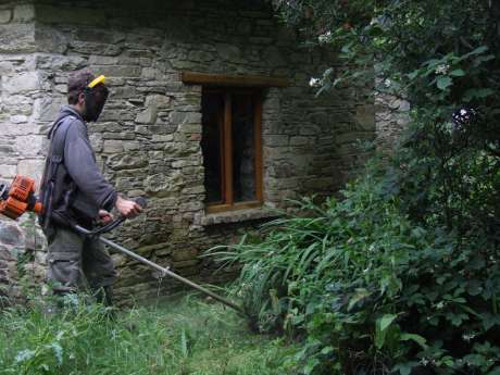 John strimming and gardening