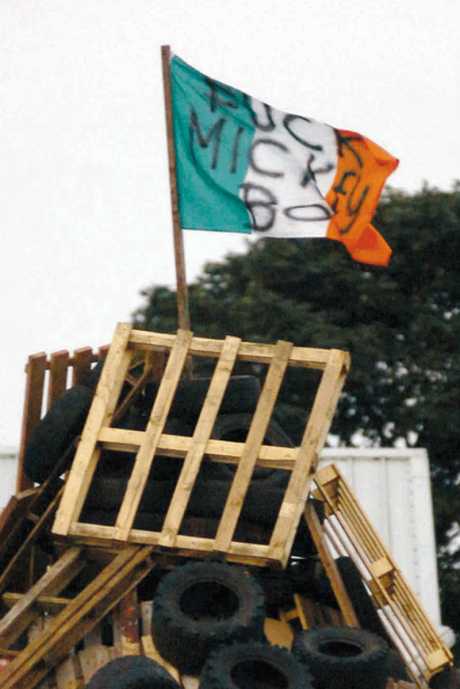A bonfire 'dedicated' to Michael McIlveen, a victim of unionist killers