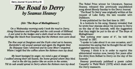 Half of Heaney's contemporary poem on Bloody Sunday - released 25 years later - click on the image to read it