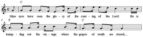 Bloomsday offers the mediocre culture fetishist only one opportunity to sing a snippet of melody. This is the opening of "the battle hymn of the republic"