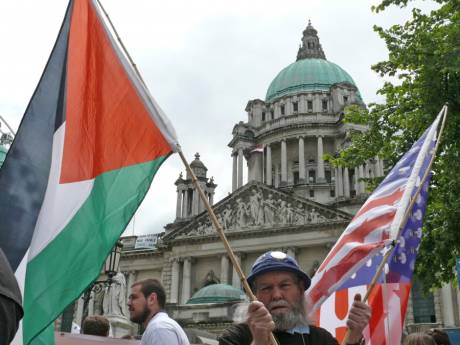 Colm with the Iraqi flag flying proud above his head