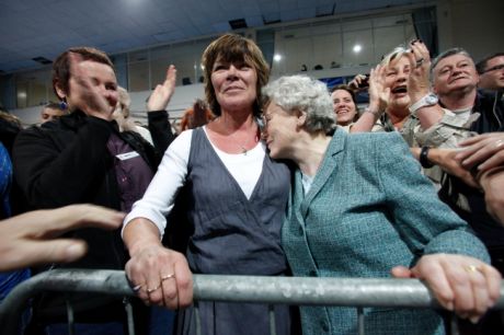 Joan Collins with her Mum on the announcement she was re-elected as a councillor for People Before Profit