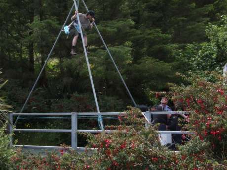 what are the cops doing? Tripod occupier tries to have a look