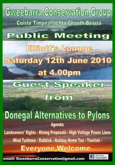 Click on image to see full-sized version Gweebarra Conservation Group Poster for Public meeting 12 June, 4.00pm Elliott's Lounge, Leitirmacaward, Donegal