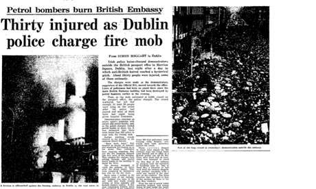 Thirty injured as Dublin police charge fire mob ( Burning of the British embassy in Dublin, Feb 2 1972) Guardian archive
