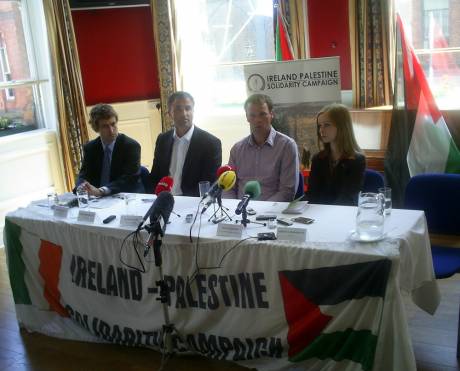 Click on image to see full-sized version L-R: Sen. MArk Daly (FF), Chris Andrews TD (FF), Shane Dillion (Gaza Freedom Flotilla) & Freda Hughes (IPSC)