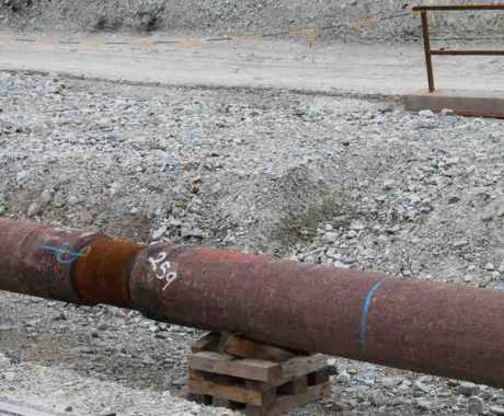 This is the pipe being laid between the refinery and the tunneling compound