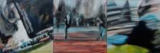Crisis? What Crisis? by Caoimhghin  Croidhein Triptych / Oil on canvas / 60cm x 180cm / 23.6 in x 70.6 in
