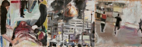 Gaza Ambulance by Caoimhghin  Croidhein Triptych / Oil on canvas / 60cm x 180cm / 23.6 in x 70.6 in