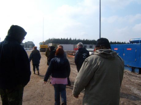 Click on image to see full-sized version Campaigners walk onto the site at Bellanaboy Bridge.