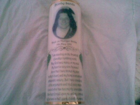 Bobby Sands Memorial Candle , auctioned on the night to raise money for CABHAIR .