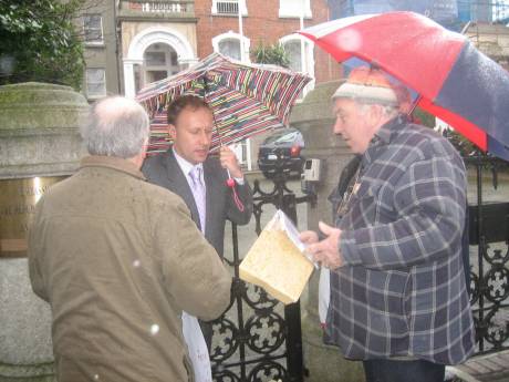 Fintan handing letter to the Deputy Ambassador