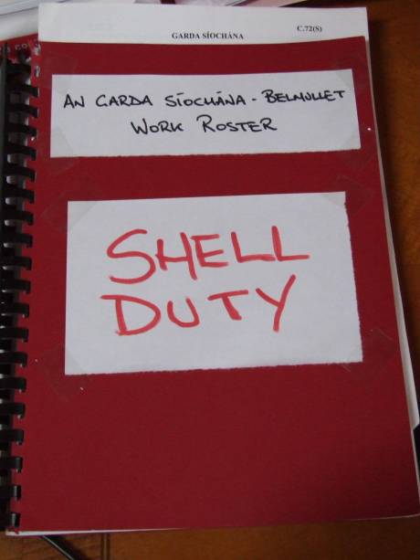 Click on image to see full-sized version The 'Shell Duty' work roster for sign-up at Belmullet Garda Station. (pic by arrestee)