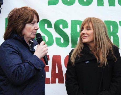 Mary, Pat's wife, and Frances address the crowd.