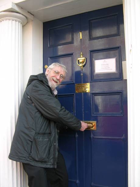 Jim Ronan, Swords, puts the The Dublin Declaration on Research into Health Effects of Non-Ionizing Electromagnetic Fields in the letterbox of the Greek Embassy in Dublin. The embassy was closed Friday 25 March for Greek Independence Day. 