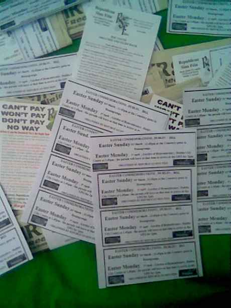 A selection of the republican leaflets which will be distributed in Dublin's O'Connell Street on Easter Monday.