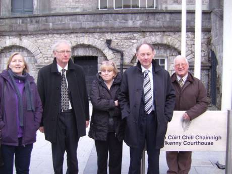 Outside Kilkenny District after the case: Mona Ward, Hubert Daniels, Aideen Yourell, Norman Daniels, and Philip Lynch