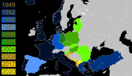 Map showing the eastward expansion of NATO since 1949 (Credit: Wikimedia)