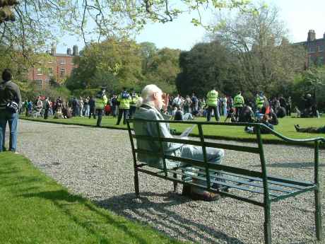 Reading on the previously private bench