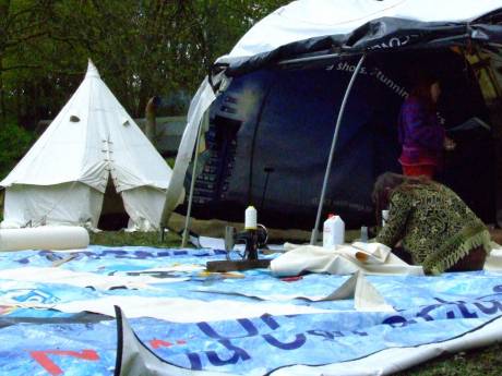 Tipi making. Setting out, cutting and sewing canvas.