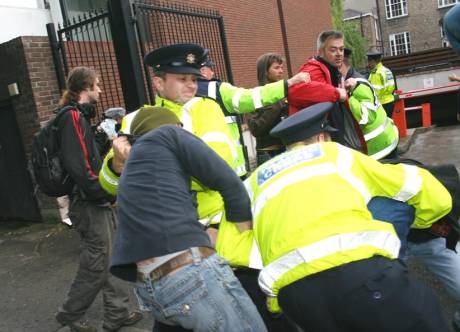 Throwing protesters out of the way