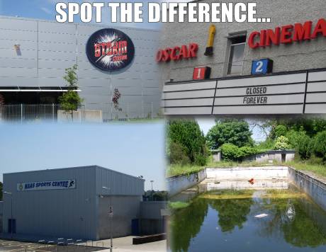 Click on image to see full-sized version Clockwise from top left: 1. Storm Cinema, Naas 2. Old Oscar Cinema, Eyre St, Newbridge 3. Swimming Pool, Nass 4. Abandoned Swimming Pool, Royston, Newbridge
