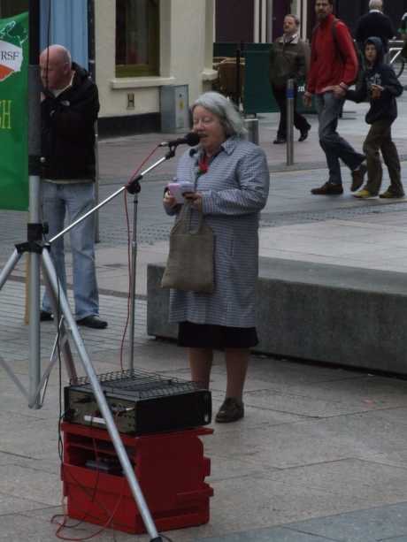 Margaret O'Regan, May Day Committee chair & compere at the rally