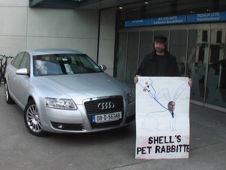 Click on image to see full-sized version Campaigner infront of Pat Rabbitte's car as he addresses Energy conference