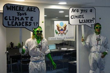 Aliens land at Barcelona climate talks, looking for planet earth's climate leaders. 