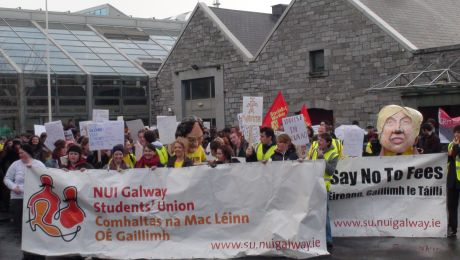 Click on image to see full-sized version Assembling outside Áras na Mac Léinn