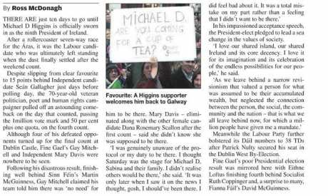 michael d tea invite in metro herald today \ irish news yesterday