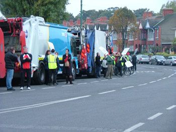 Blocking the trucks outside the depot