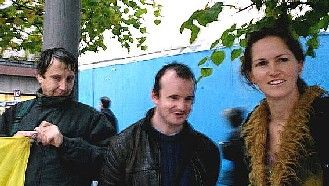 Three Very Wet Protestors, Laurence, Robbie And Treena