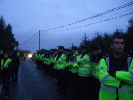 forming a "guard" of honour for construction traffic to pass through