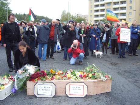 Flowers on coffin