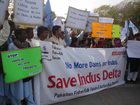 People protest against the mega water projects