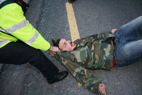 A young man is dragged into the ditch