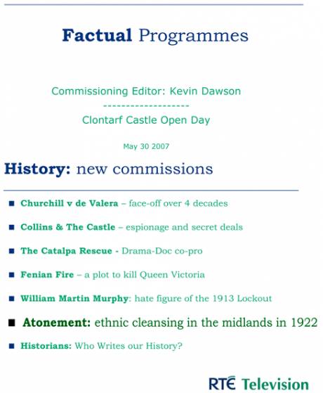 RTE uses "ethnic cleansing" tag to describe programme - where did they get it? No one will own up. - click for detail