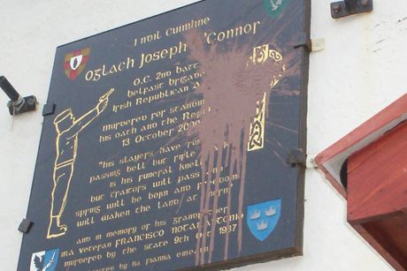 Click on image to see full-sized version The memorial plaque following an attack by PSNI directed criminals