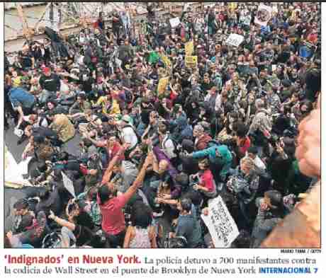 New York INDIGNADOS are front page news in Catalunya (detail)