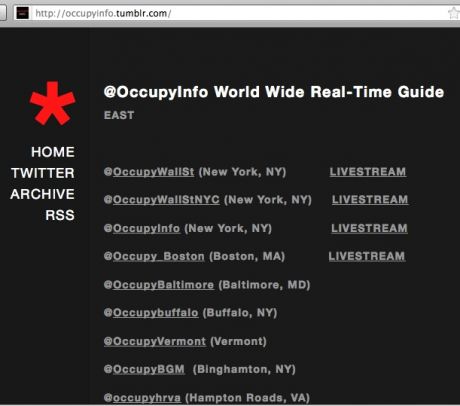Livestreams are up for 10+ cities - http://t.co/BeREIPVH #occupywallstreet at http://occupyinfo.tumblr.com/ 