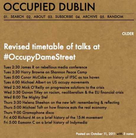Revised timetable of talks at #OccupyDameStreet (DAY 5)