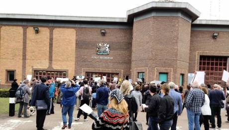 Protesters march towards the Belmarsh Prison entrance