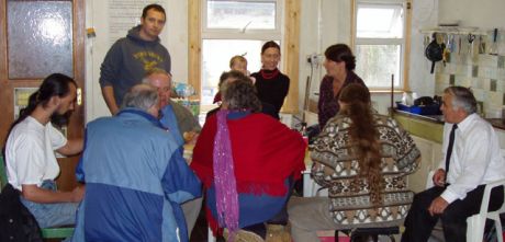 Tucking in to Shirley's organic eats in Margaretta's house during lunch break