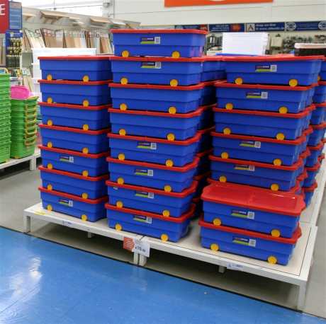 Stacks of Keter storage containers