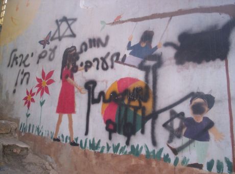 Anti+Arab graffiti near Qurtuba school - Tel Rumeida, Hebron