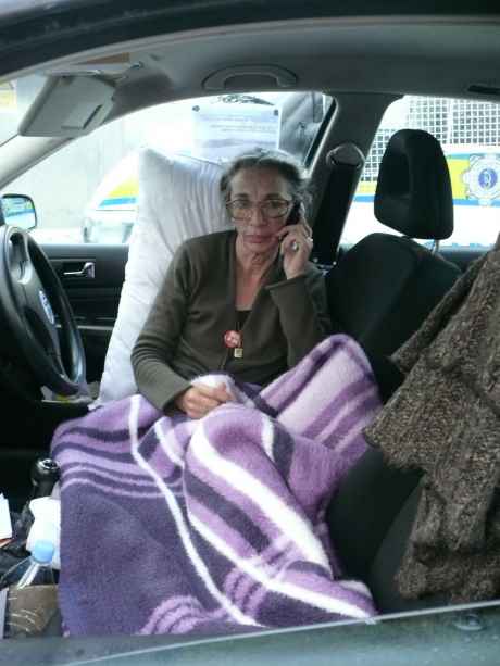 Maura, still on hunger strike, still outside the entrance to Shell's Glengad compound late this evening