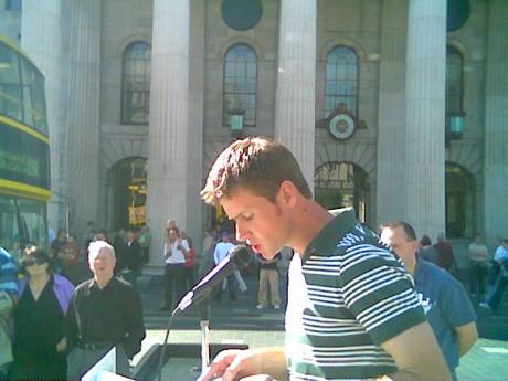 Pat Garvey , Kerry , speaking at the Eve Rally.